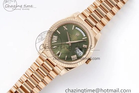 MiroTime 0516 DayDate 40 RG JDF Gain Weight 904L Steel Green Dial Roman Markers on President Bracelet A2836 V Trendsetting 1816